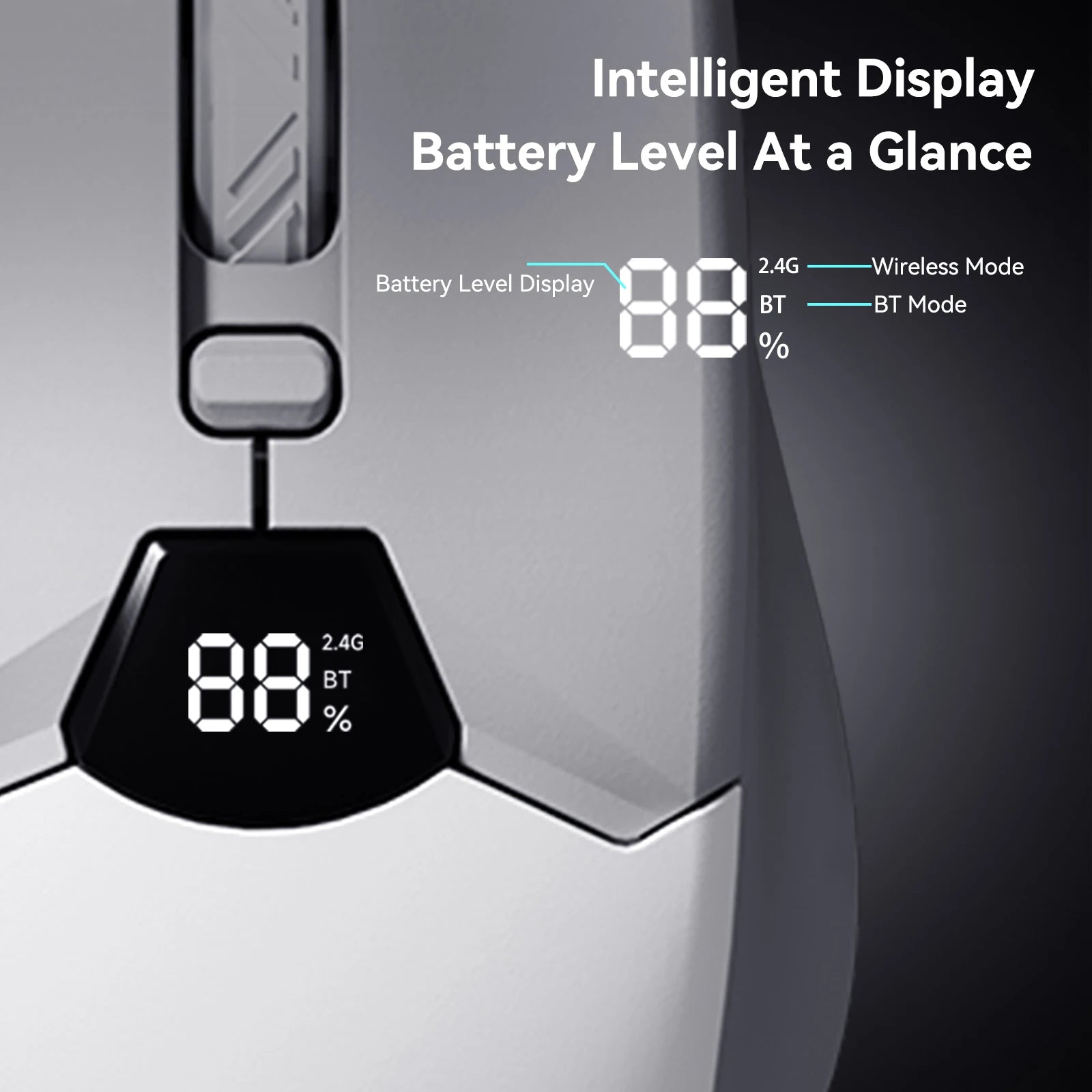 Wireless Mouse 2.4G & Bluetooth, 6-Level DPI (800 to 6400), 600mAh Battery, Ergonomic Design for PC/Laptop, Black & Grey White