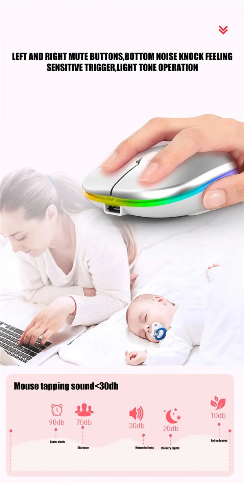 Rechargeable Wireless Mouse: Silent, LED Backlit, 2.4GHz Receiver + Bluetooth Dual Mode, Optical Mice for PC, Laptop & Computer