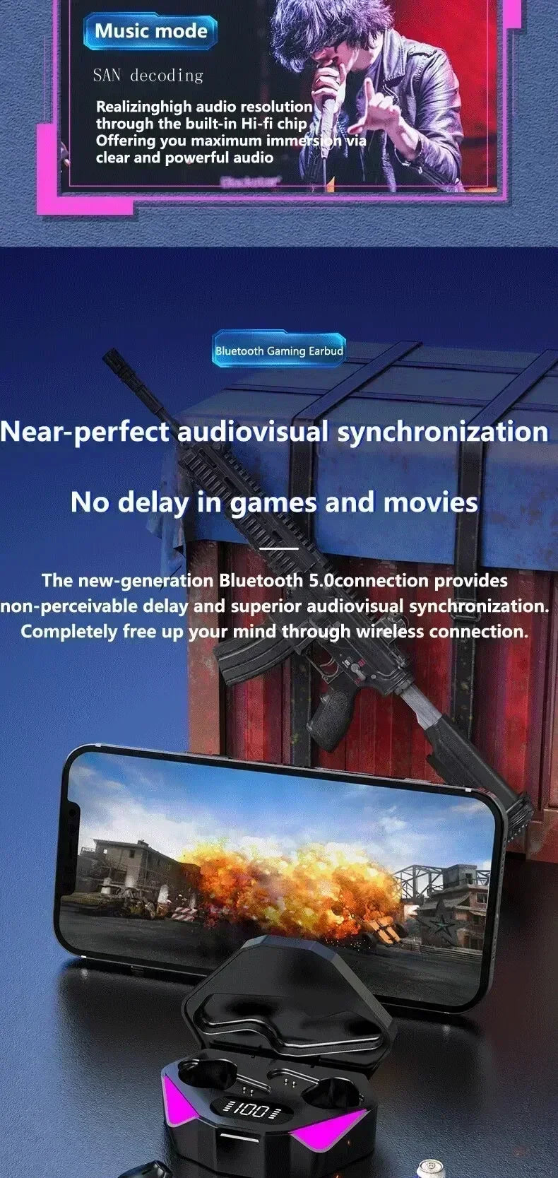 TWS Gaming Earbuds Wireless Bluetooth Earphones With Mic Bass Audio Sound Positioning 9D Stereo Music for all smartphones