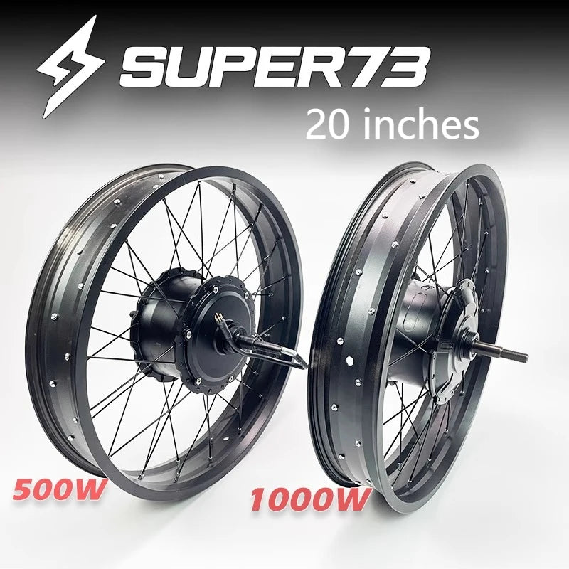 Super73 E-Bike Conversion Kit 20x4.0 Fat Tire 500W/1000W Hub Motor Front Rear Wheel Set for Snow Bike Upgrade