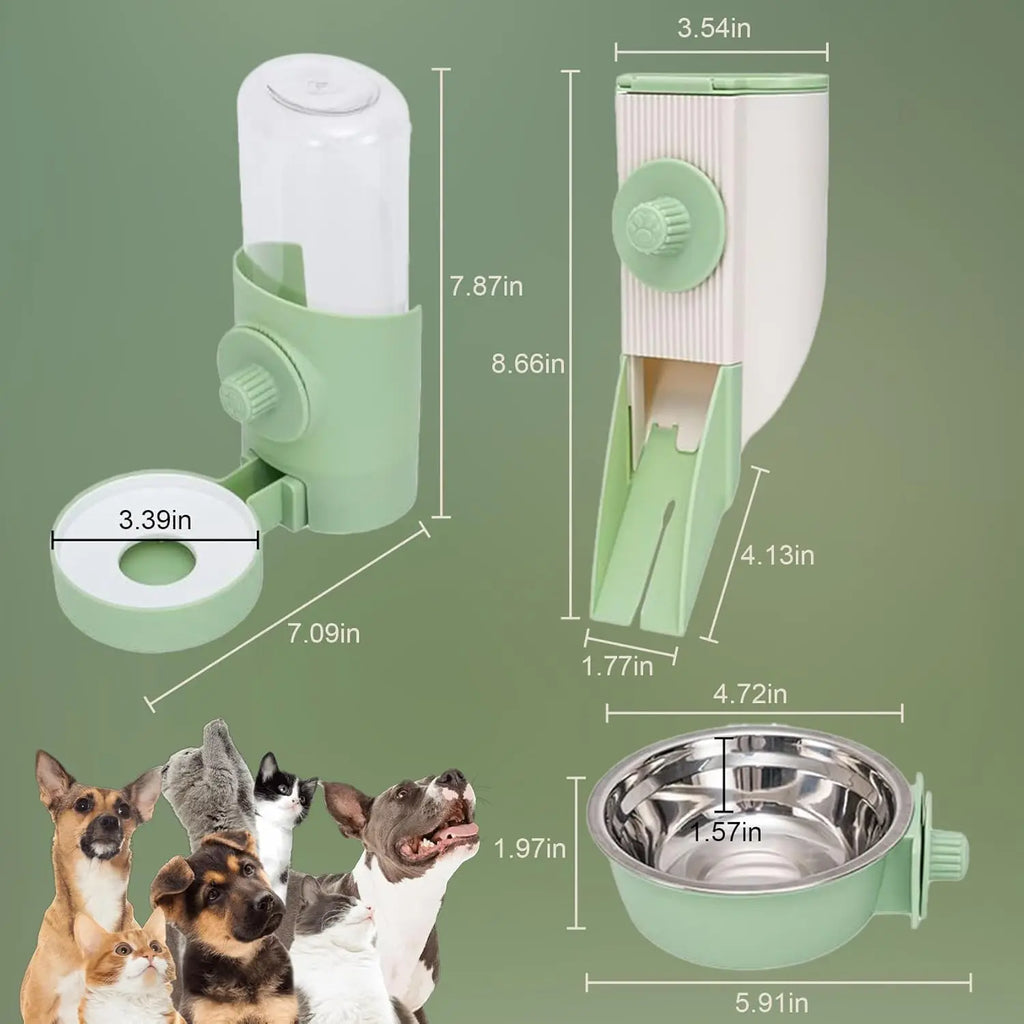 Hanging Automatic Pet Cat Food Feeder with 30oz Bowl and 500ml Water Dispenser Bunny Gravity Feeding Station Waterer Set Feeder
