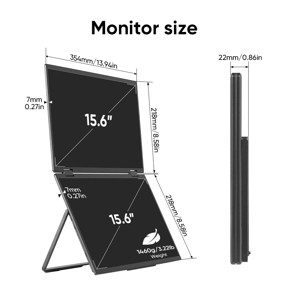 15.6 Inch FHD Dual Screen Extend LCD 1080P Monitor Portable Foldable Laptop Smart Gaming Triple Screen Display Computer Monitor
