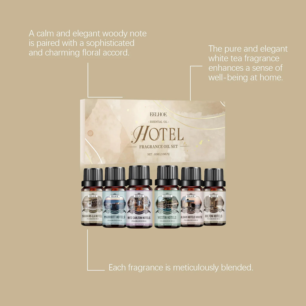 6 Flavors 10ml Essential Oils Nature Plant Making for Aroma Diffuser Air Humidifier Home Hotel Water-soluble Fragrance Gifts Kit