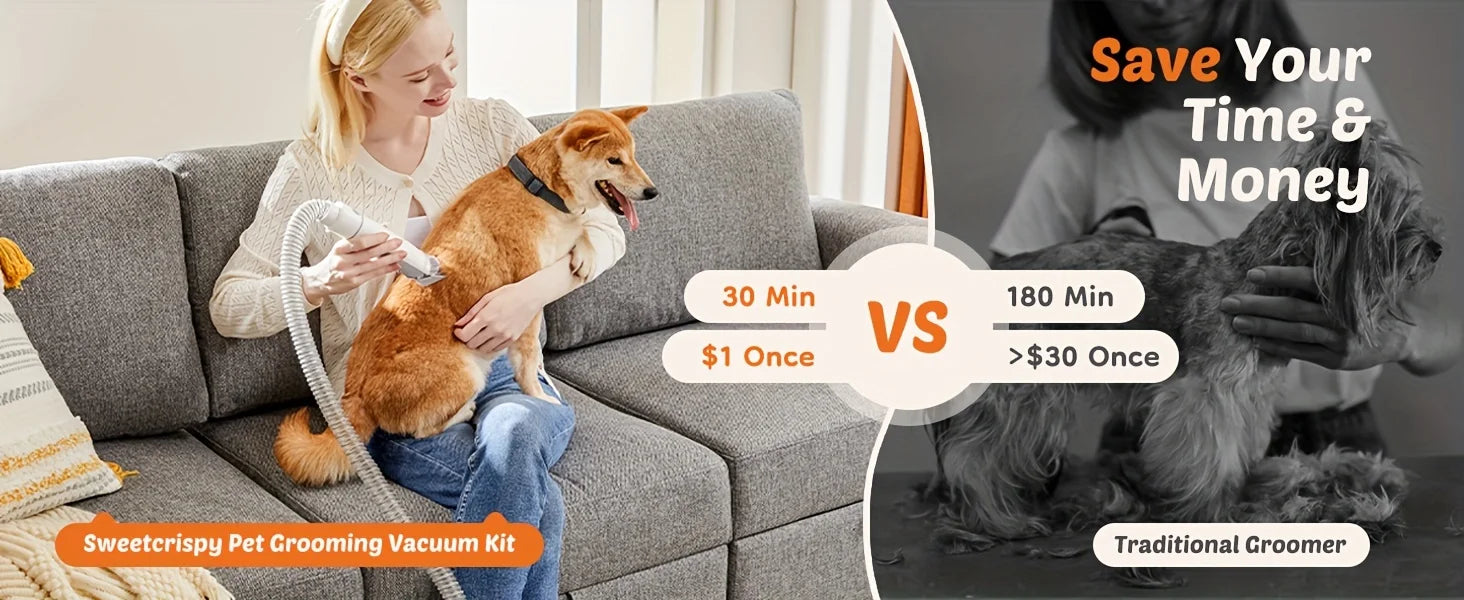 5-in-1 Dog Grooming Vacuum Kit Strong Pet Hair Removal Professional Clippers 6 Guide Combs Pet Grooming Tools for Dogs Cats