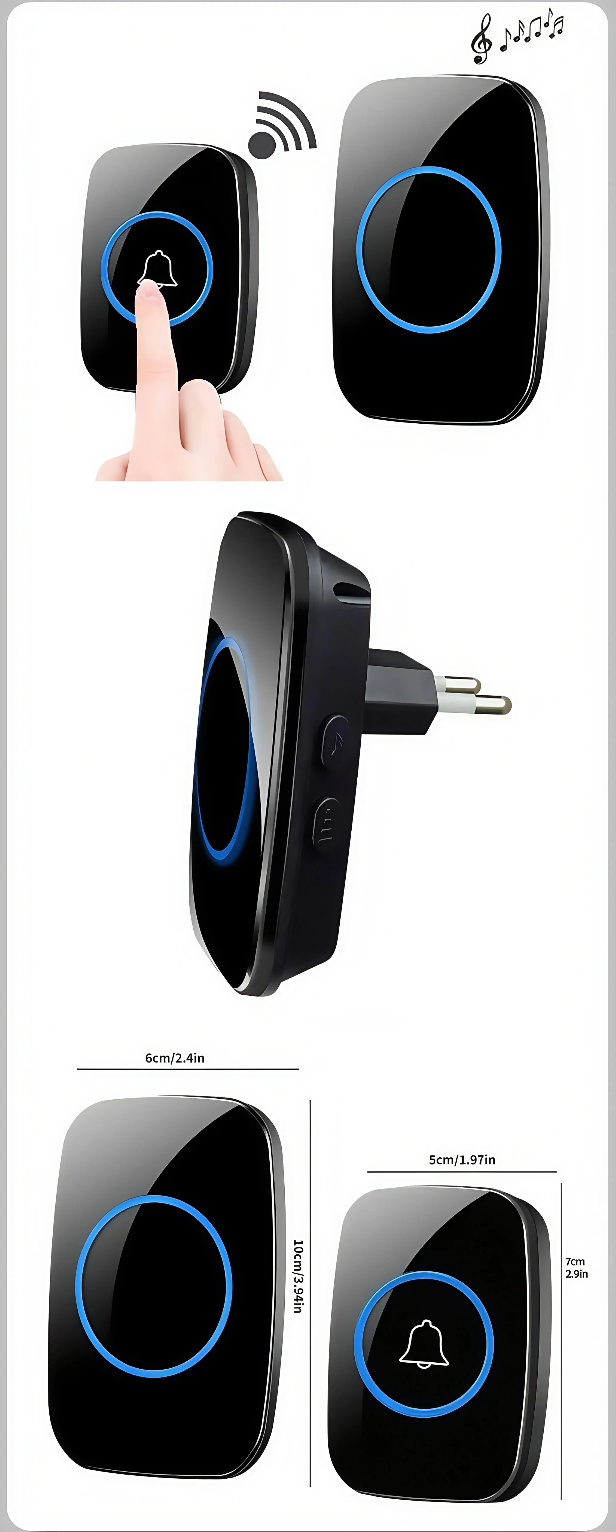 Smart Wireless Doorbell – Waterproof, 150M Range, Battery-Powered, Long-Distance Chime, Easy Installation for Home & Office