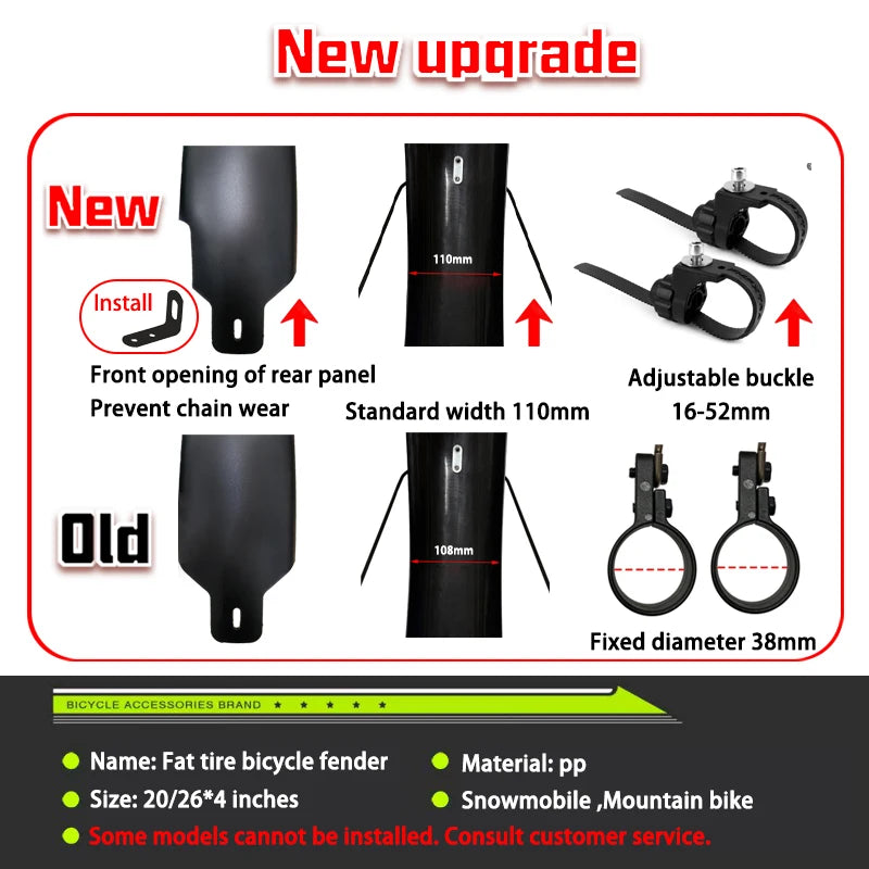 Fat Tire Mountain Bike Mudguard Snow Bicycle Full Coverage Front and Rear Fender Set for Fat Tire Bike E-Bike (20/26x4.0 INCH)