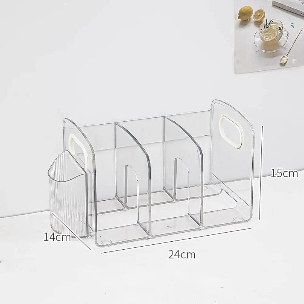 Desktop Organizer Save Space Handle Bookends Transparent Durable Divider Book Stand Simple Display Desk Storage Rack Minimalism