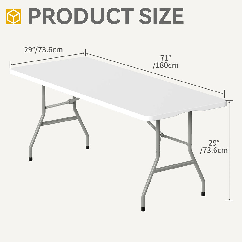 YITAHOME White 6ft Folding Table - Waterproof Heavy Duty 180x75cm for Camping/BBQ/Picnic, Portable with Carry Handle