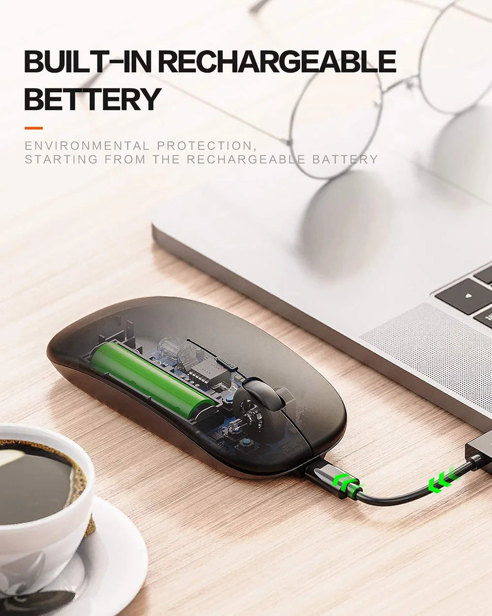 Wireless Rechargeable Mouse for Laptop Computer PC,  Slim Mini Noiseless Cordless Mouse, 2.4G Mice for Home/Office