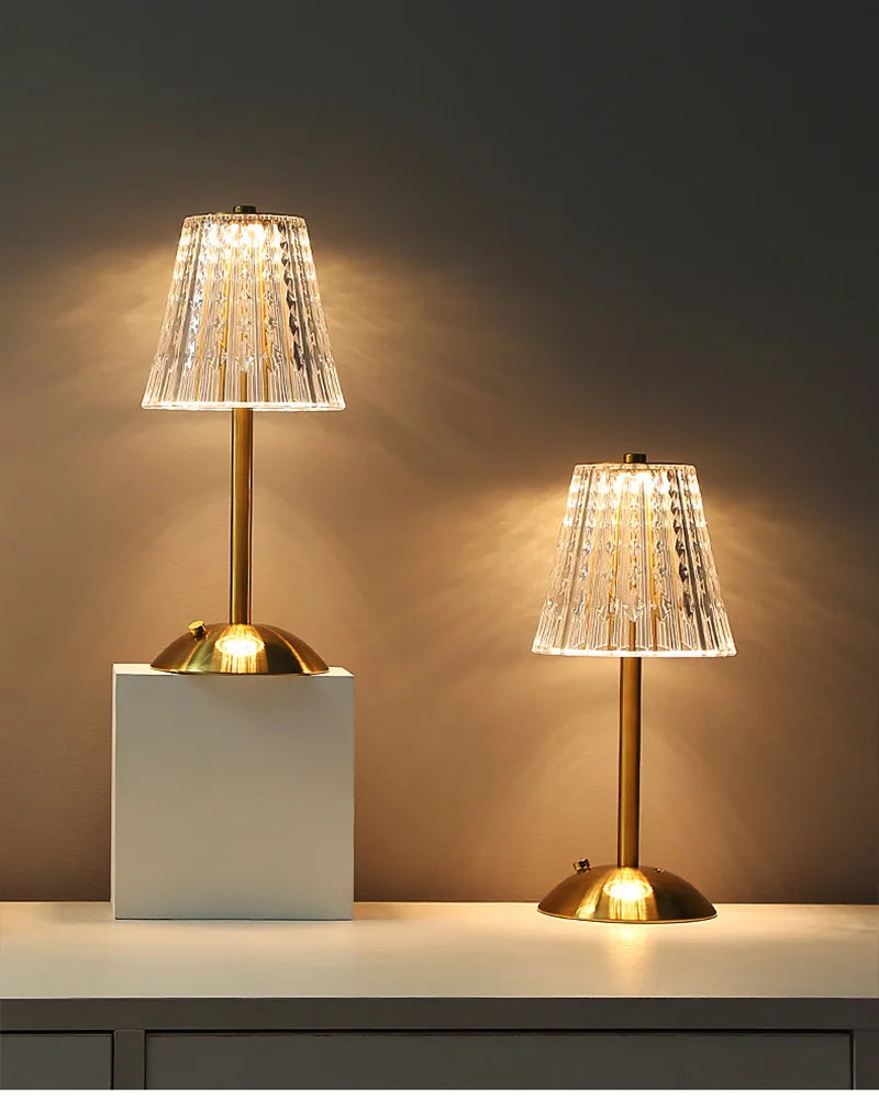 Nordic Crystal Rechargeable Table Lamp LED Bar Lamp Touch Dimmable Golden Desk Lamp Living Room Bedroom Hotel Lamp Bedside Lamp