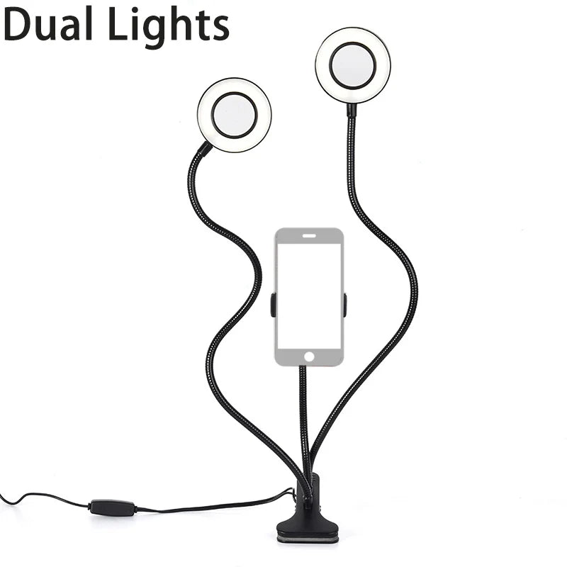 Dual Lights Led Ring Fill Light Flexiable USB Ring Light Fill-in Lamp Dimmable Ring Lamp with Phone Holder for Live Streaming