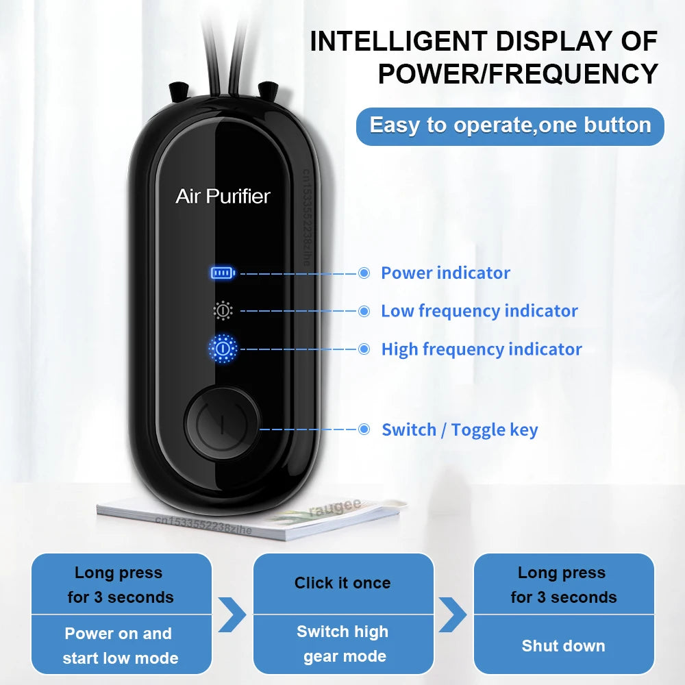 Air Purifier Negative Ion Generator Mini Hanging Neck Air Purifier Portable Air Freshener for Car Home Smoke PM2.5 Virus Remover