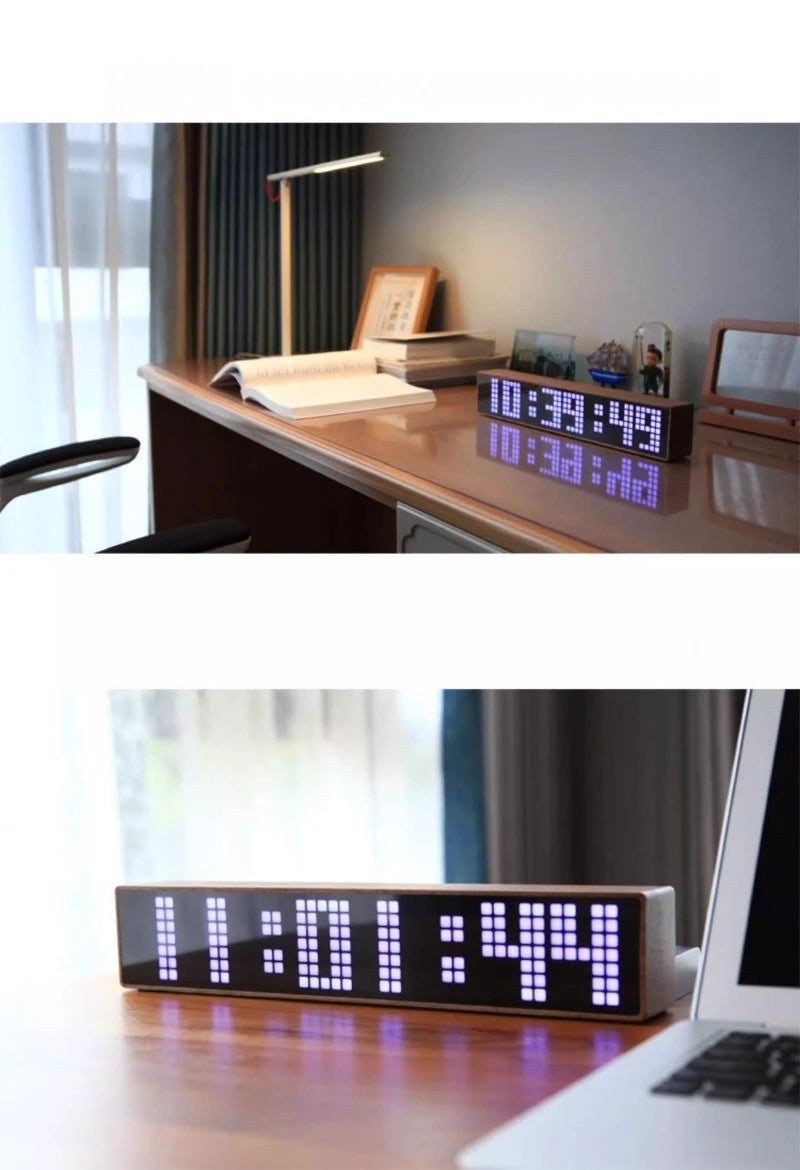 LED Desk Clocks Solid Wood Table Clocks Creative Digital Electronic Clock Modern WiFi Desktop Clock for Living Room Furniture