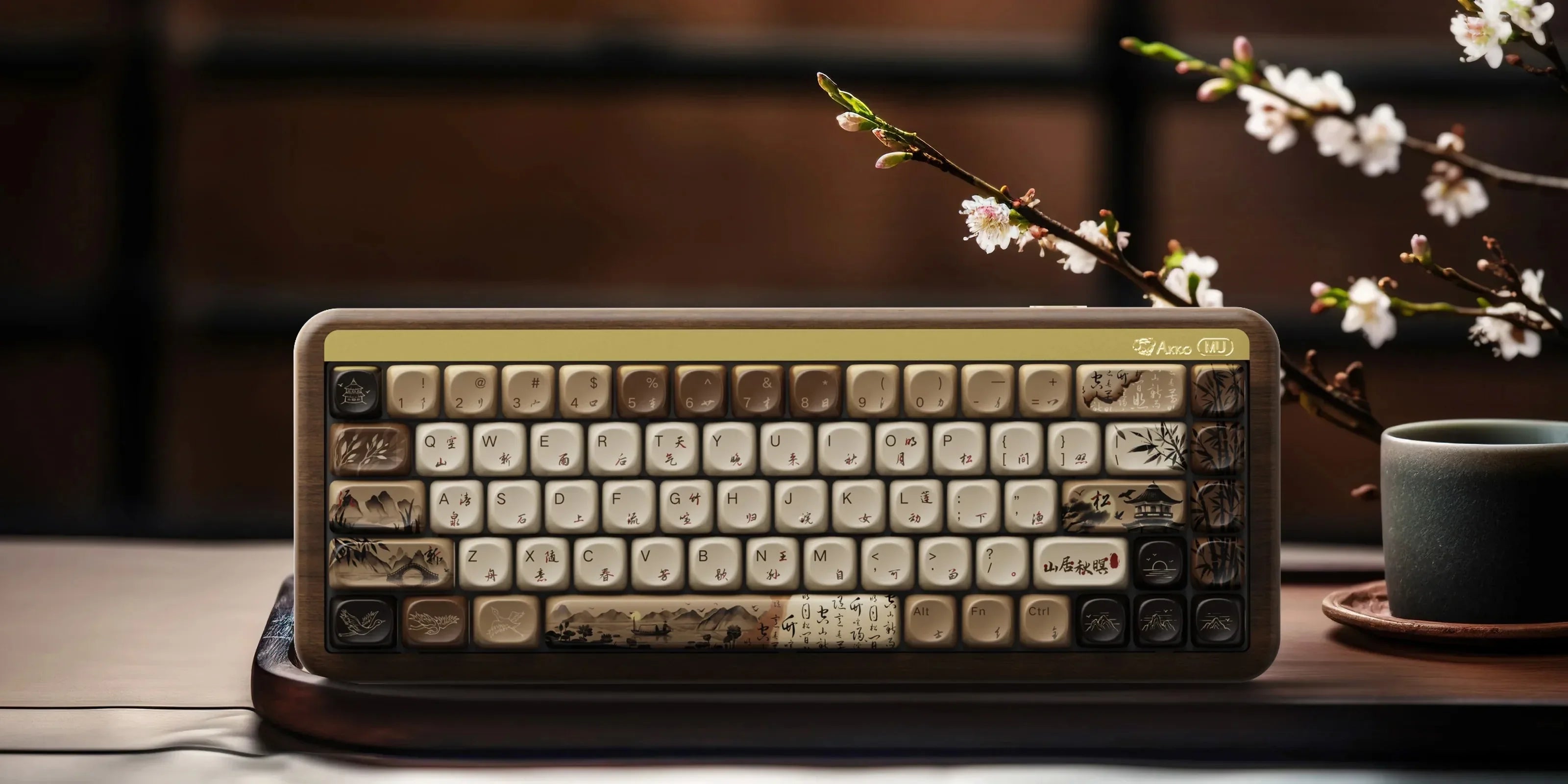 MU01/2 68key Wooden Mechanical Keyboard MOA Profile Custom RGB Hot-swappable BT 5.0/2.4G Wireless & Type-C Wired Gaming Keyboard