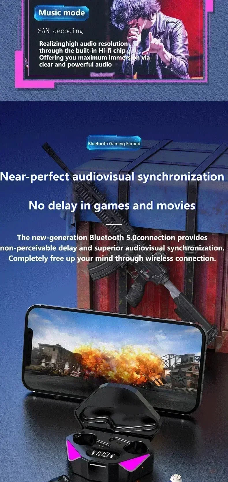 TWS Gaming Earbuds Wireless Bluetooth Earphones With Mic Bass Audio Sound Positioning 9D Stereo Music for all smartphones