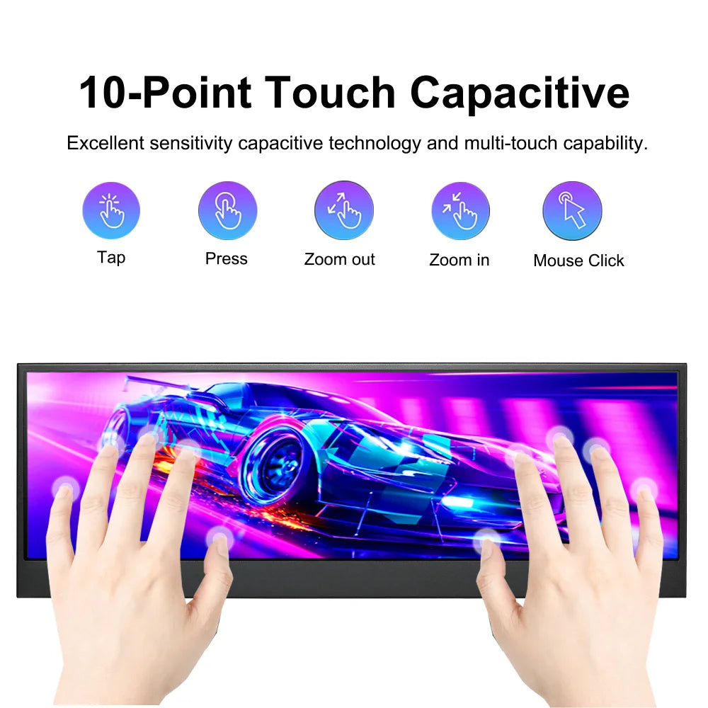 Wisecoco 14" 4K 3840 x 1100 Touch Screen Monitor IPS Secondary Bar Display HDMI for PC Laptop Phone Aida64 CPU GPU Monitoring