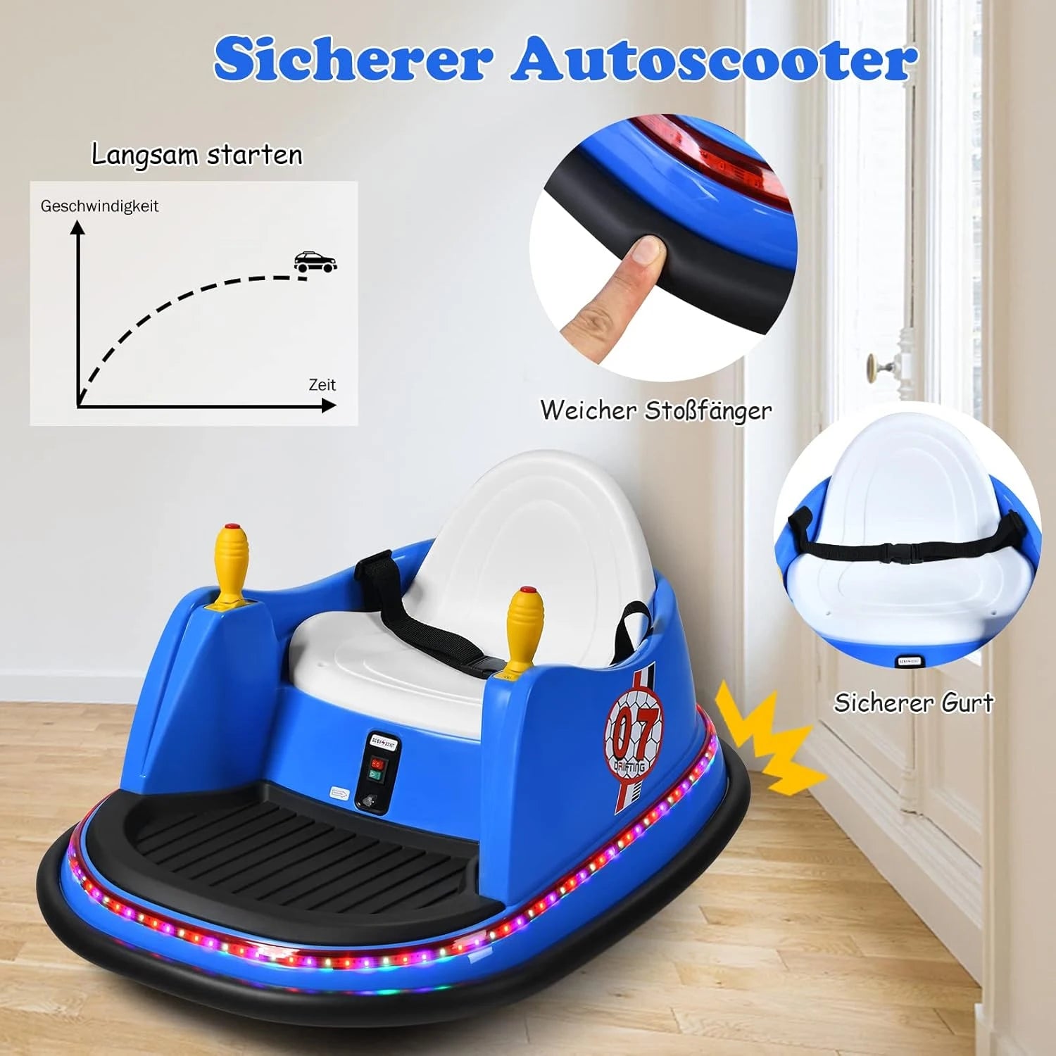 6V Ride-On Car Scooter with Colourful Lights and Music, 360 Degree Rotation, Bumper Car
