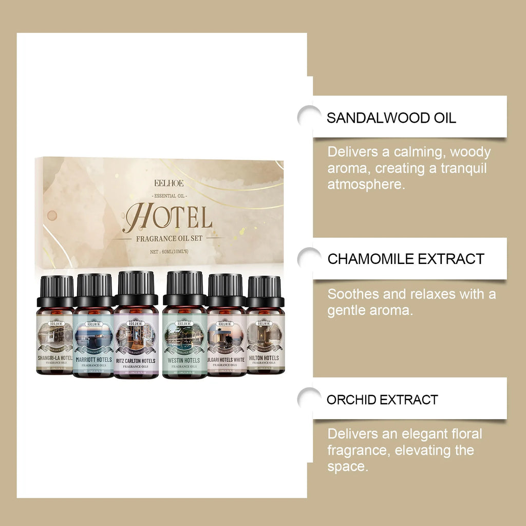 6 Flavors 10ml Essential Oils Nature Plant Making for Aroma Diffuser Air Humidifier Home Hotel Water-soluble Fragrance Gifts Kit