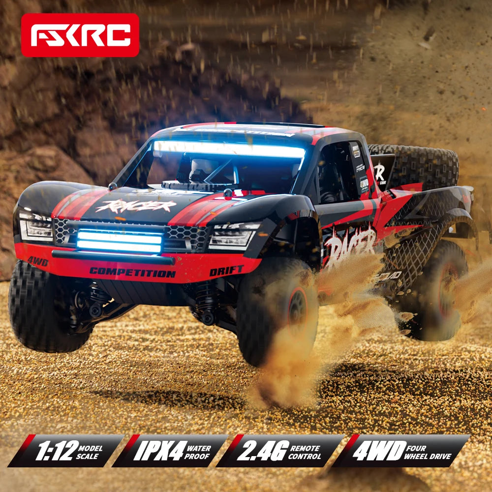 Hb-Rd1201-1204 1:12 Scale 4WD High-Speed Remote Control Car with LED Light 2.4GHz Frequency 45km/h RC Short Truck Toy Model