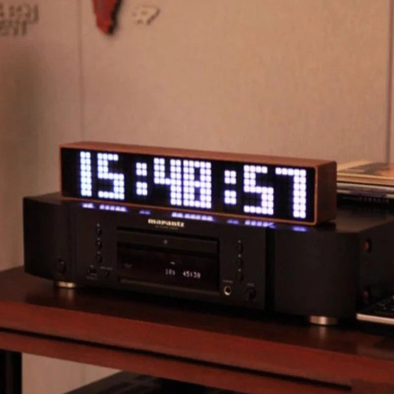 LED Desk Clocks Solid Wood Table Clocks Creative Digital Electronic Clock Modern WiFi Desktop Clock for Living Room Furniture