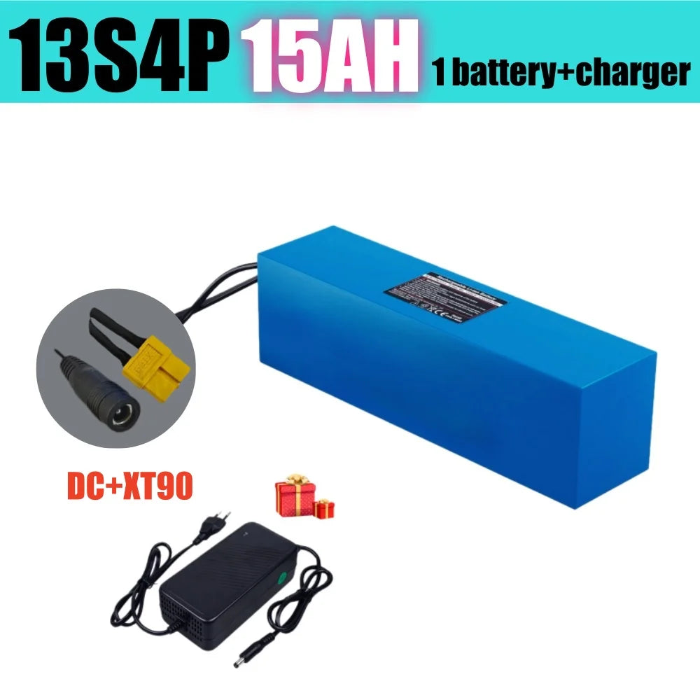 13S4P 48V 15Ah battery pack with 30A BMS, suitable for 48V250-1500W motor XT60 connector lithium ion battery 18650.00