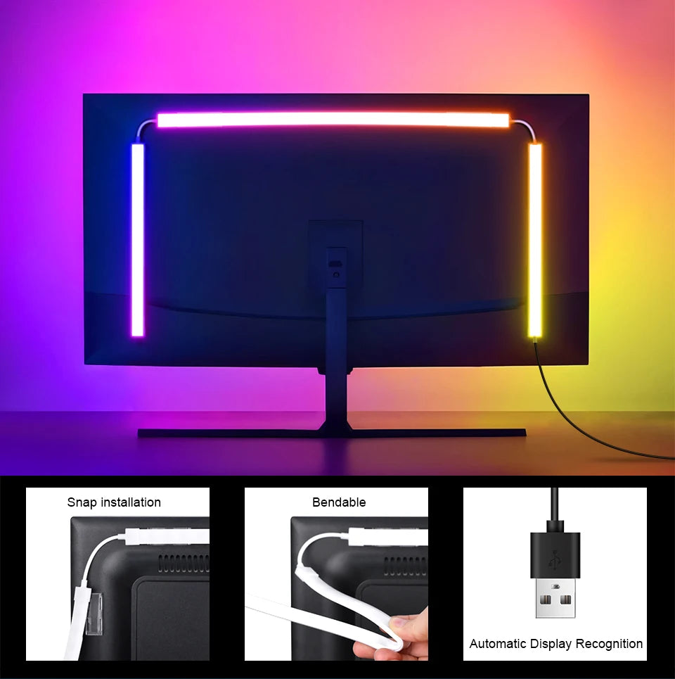 Smart Computer Monitor Sync Ambient USB LED Light Strip RGBIC PC Display Screen Backlight Gaming Decor Support Window/OS System