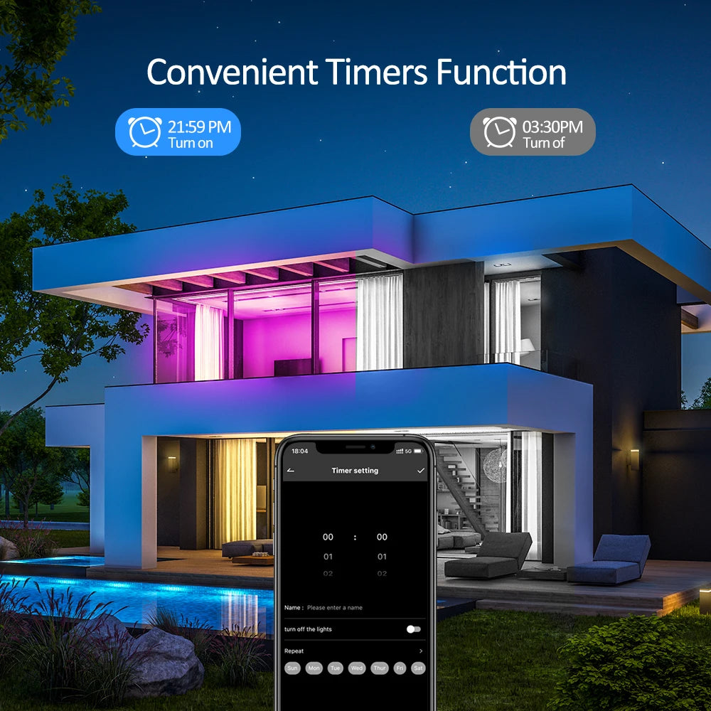 LED Strip Light 12V 18LEDS/M, RGB 5050 Lights,  Music Sync Color Changing, Built-in Mic, App Controlled LED Lights Rope Lights