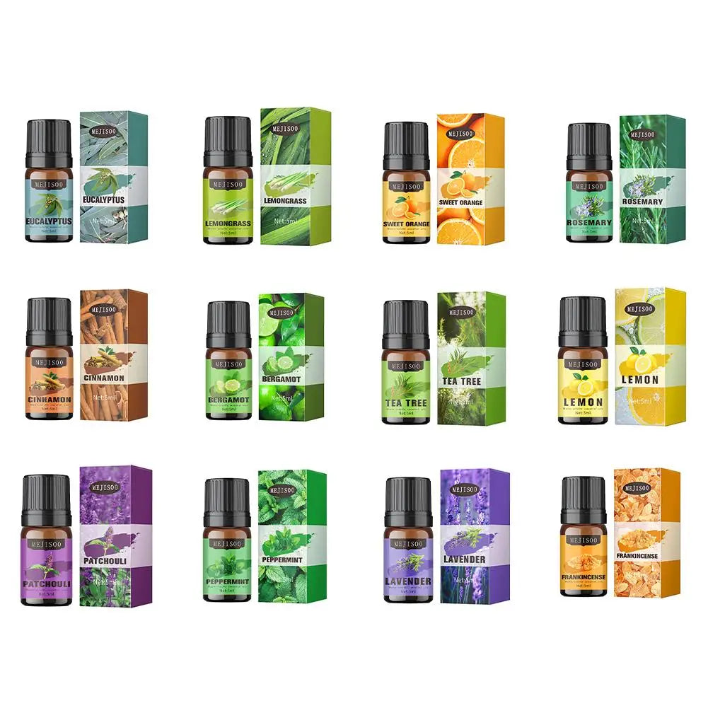12 Flavors Essential Oils For Aroma Diffuser AirHumidifier Home Water-soluble Lavender Eucalyptus Lemon Bergamot 5ml