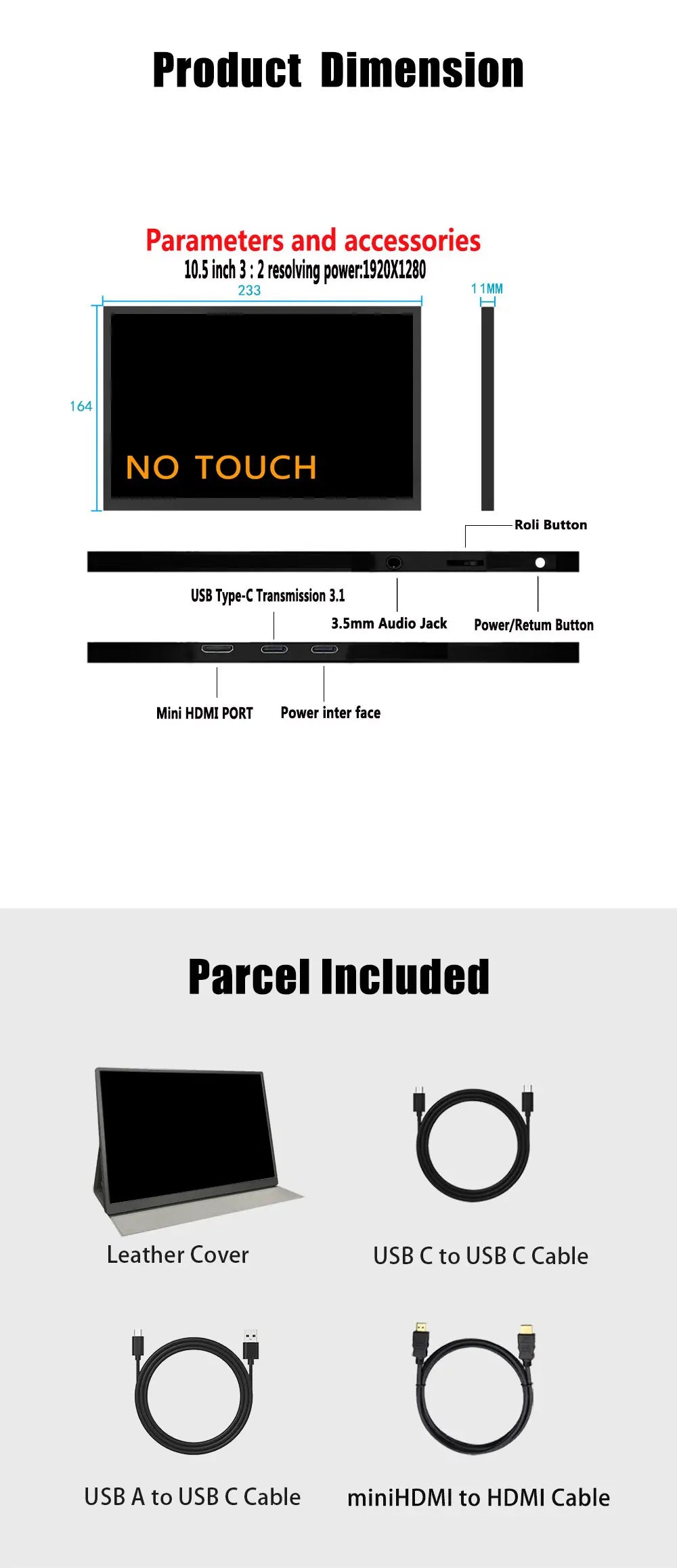 10.1/10.5Inch Portable Monitor HDMI-Compatible Laptop second screen Gaming Extended Display For Switch/PS4/Xbox/ZGYNK