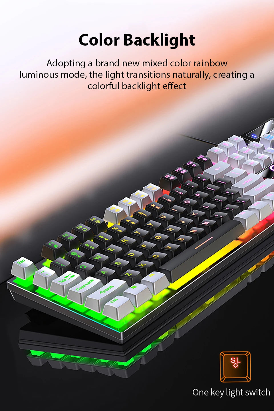 Wired Mechanical Keyboard, Laptop, Desktop Computer, Office Gaming Keyboard, Brown Switch, Multicolor USB Computer Accessories