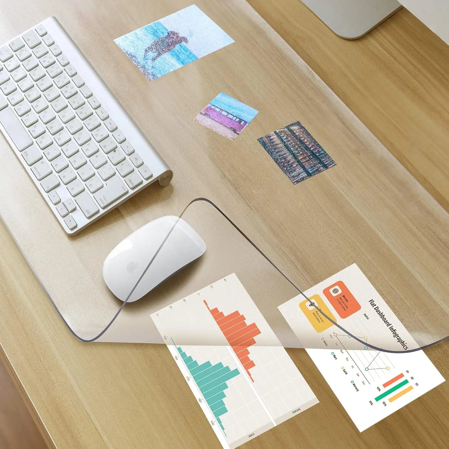 Clear Desk Mat for Keyboard and Mouse, Large Mouse Pad , Desk Protector Mat with Round Edge for Office and Home Desktop