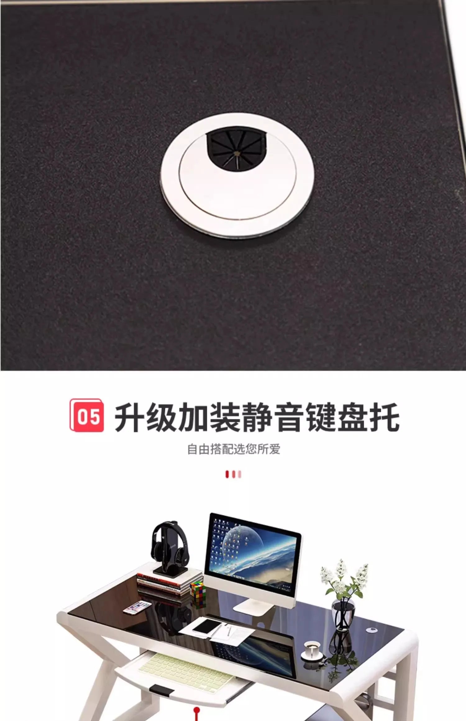 Desktop Computer Desk, Desk, Student Home, Bedroom Tempered Glass Gaming Table, Workbench
