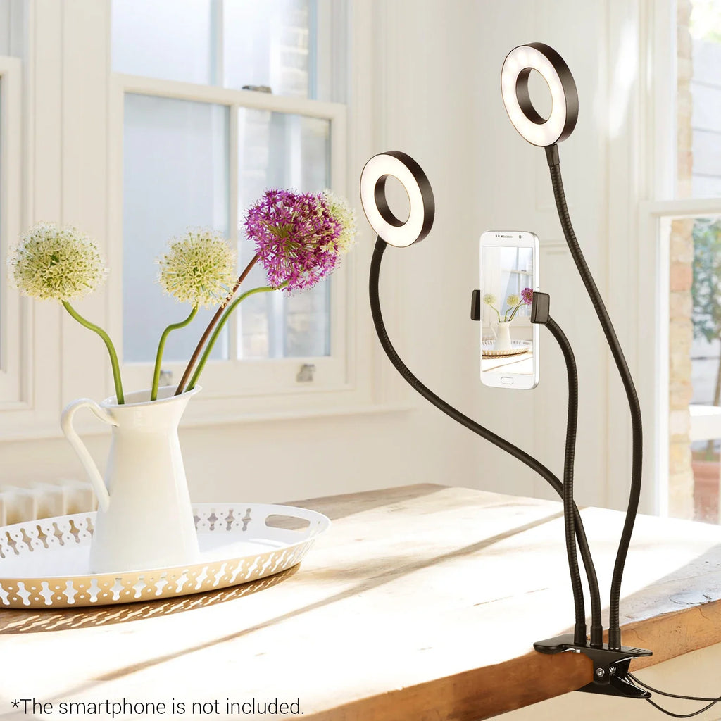 Dual Lights Led Ring Fill Light Flexiable USB Ring Light Fill-in Lamp Dimmable Ring Lamp with Phone Holder for Live Streaming