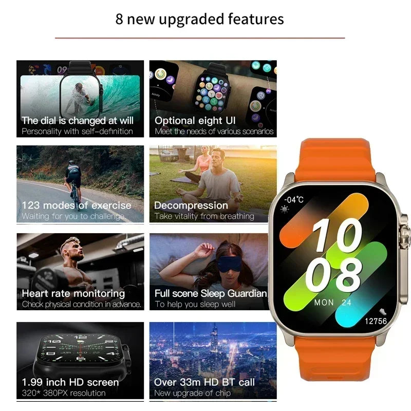 Watch 10 Smart Watch AMOLED Screen NFC Compass Fitness Clock Health Monitor Waterproof Wireless Call Watches for Men Women