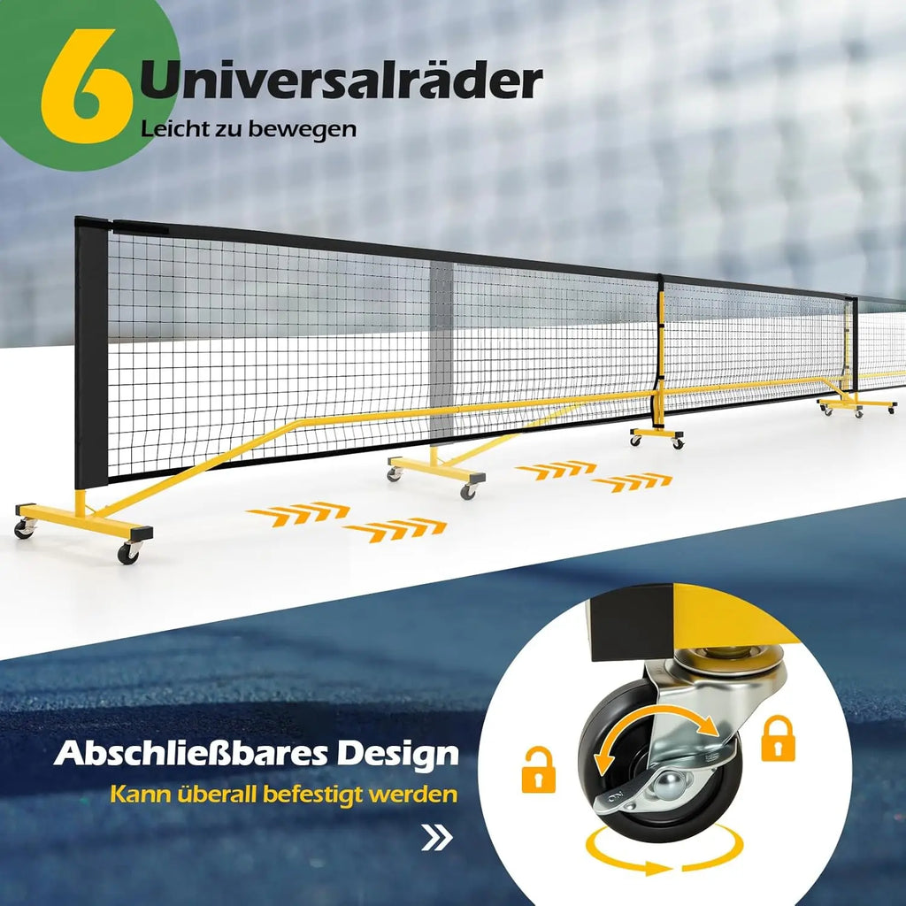 Portable Pickleball Net with Wheels, 6.7 m Official Size Pickleball System with Metal Frame & Carrying Bag, Outdoor Weatherproof