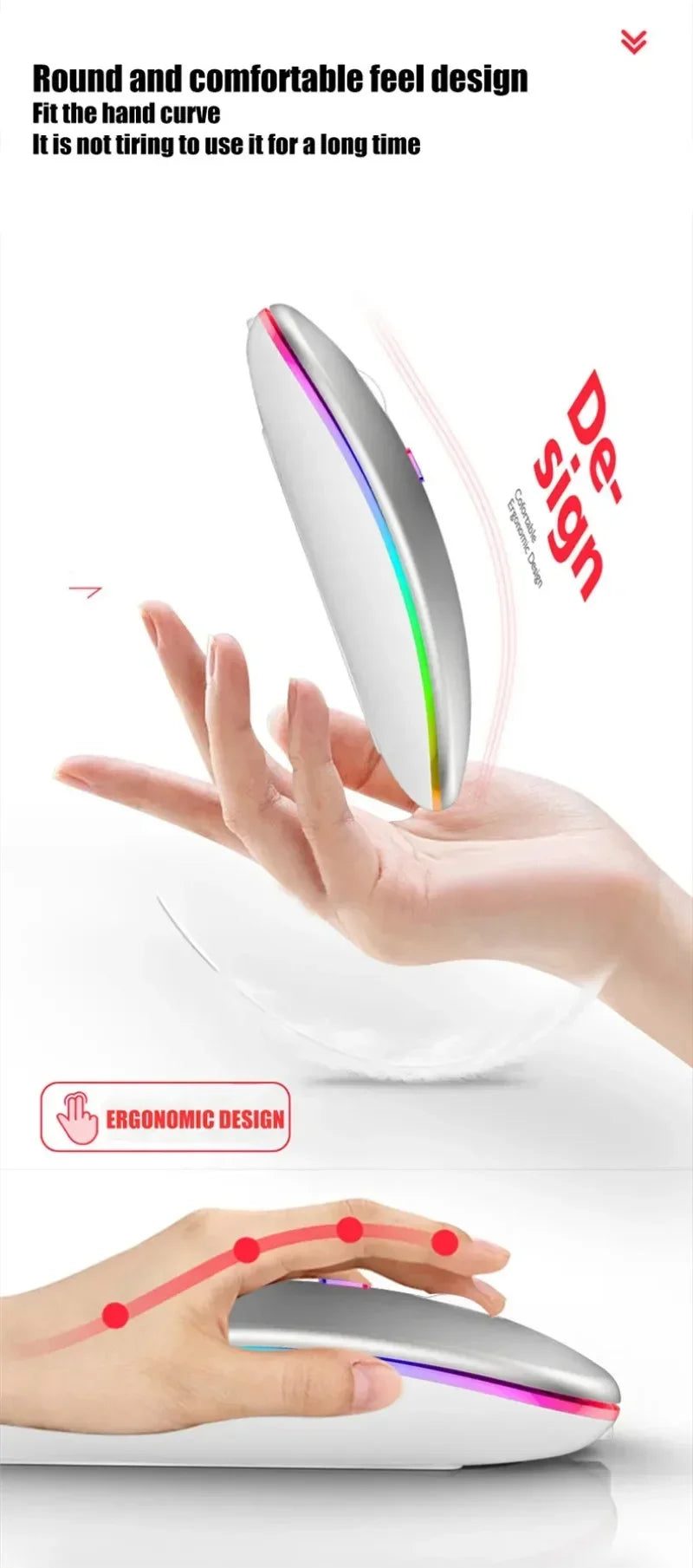 Rechargeable Wireless Mouse: Silent, LED Backlit, 2.4GHz Receiver + Bluetooth Dual Mode, Optical Mice for PC, Laptop & Computer