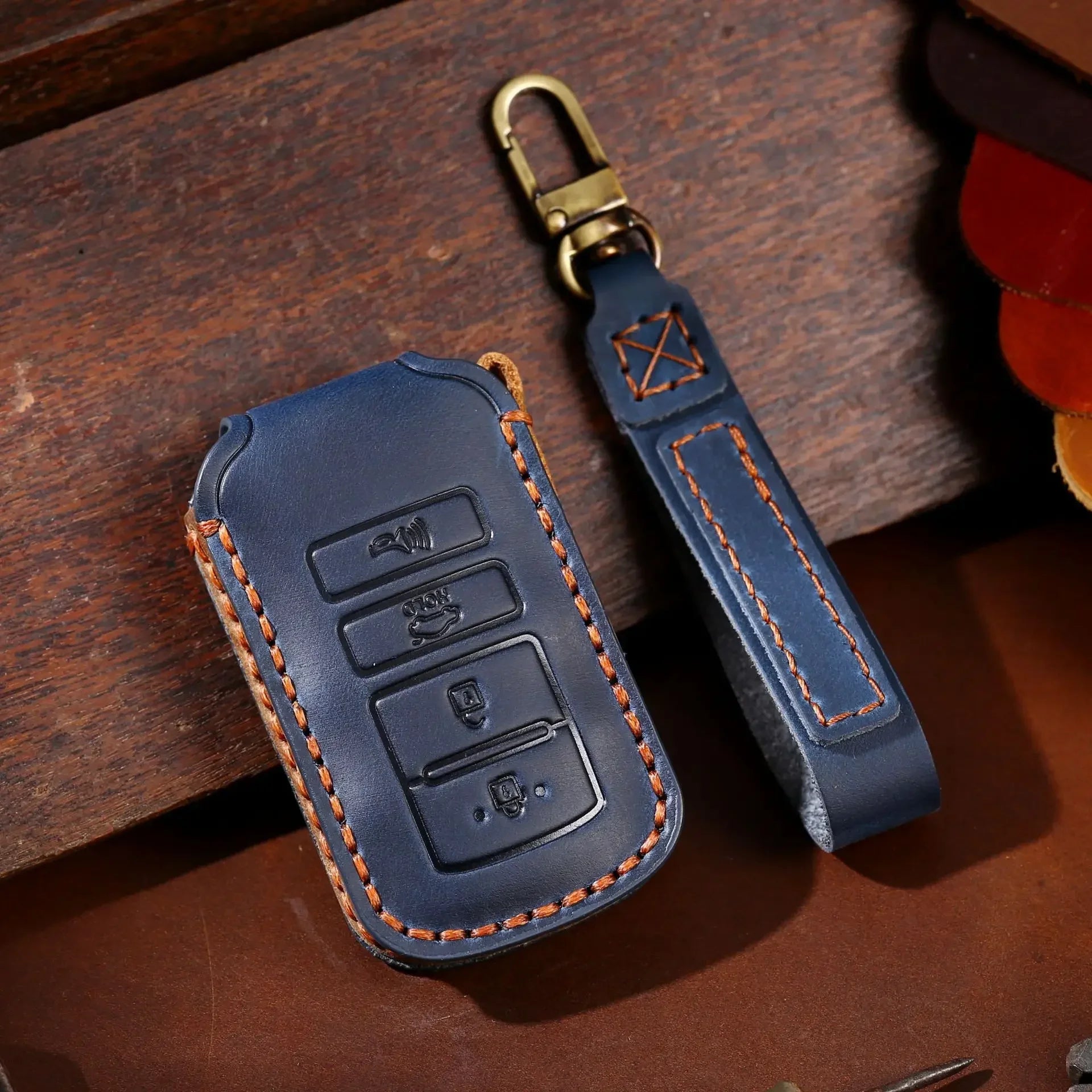 Luxury Leather Car Key Case Cover Fob Protect for Kia 4 Button Sorento K900 K7 Cadenza Accessories Keychain Holder Shell Bag