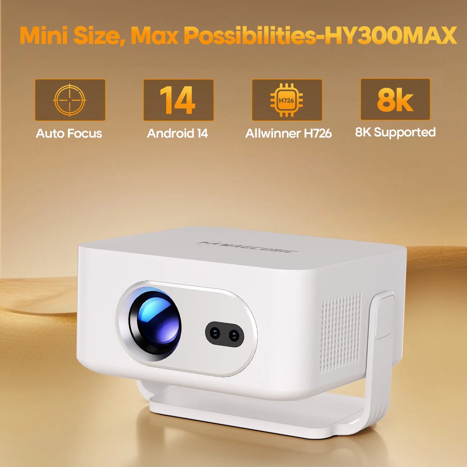 Magcubic Android 14 Auto Focus HY300MAX Portable Projector 400ANSI WiFi6 Projector Support 8K Full HD Home Outdoor Cinema HY300