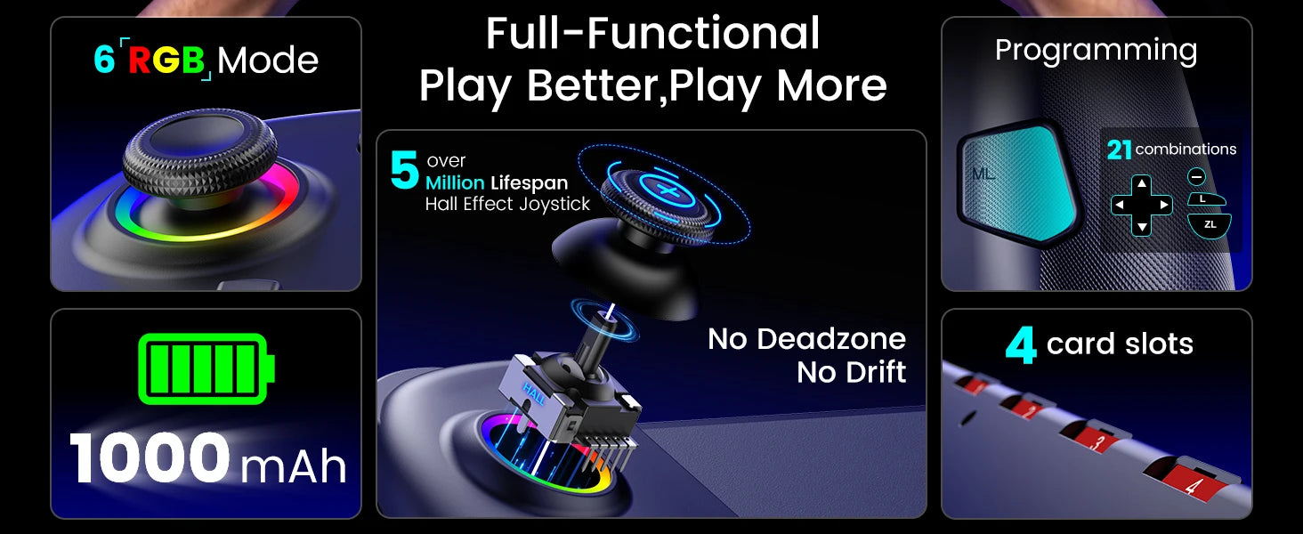 BEBONCOOL Wireless Game Controller for Switch 2 Programmable Gamepad Bluetooth Controller with RGB Hall Effect Joysticks