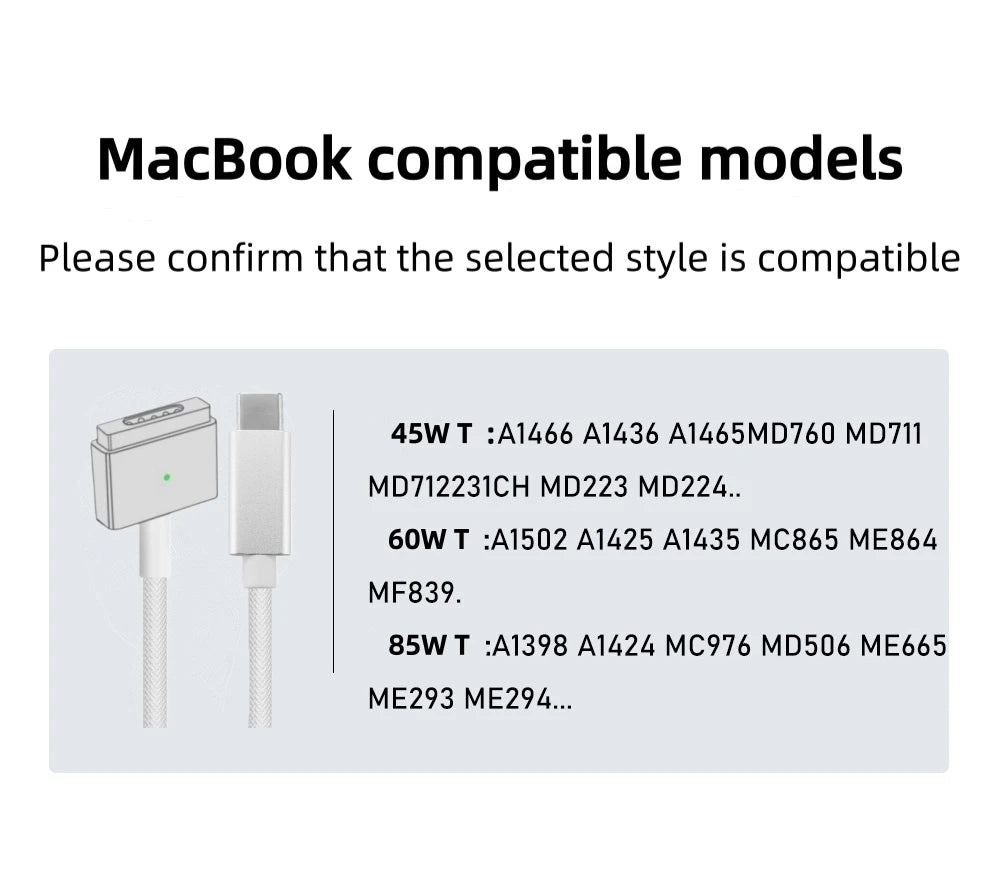 USB-C to MagSafe 2 T-tip Braided Charging Cable for MacBook Air/Pro, Fast Magnetic Charger Cord Compatible with 45W 60W 85W