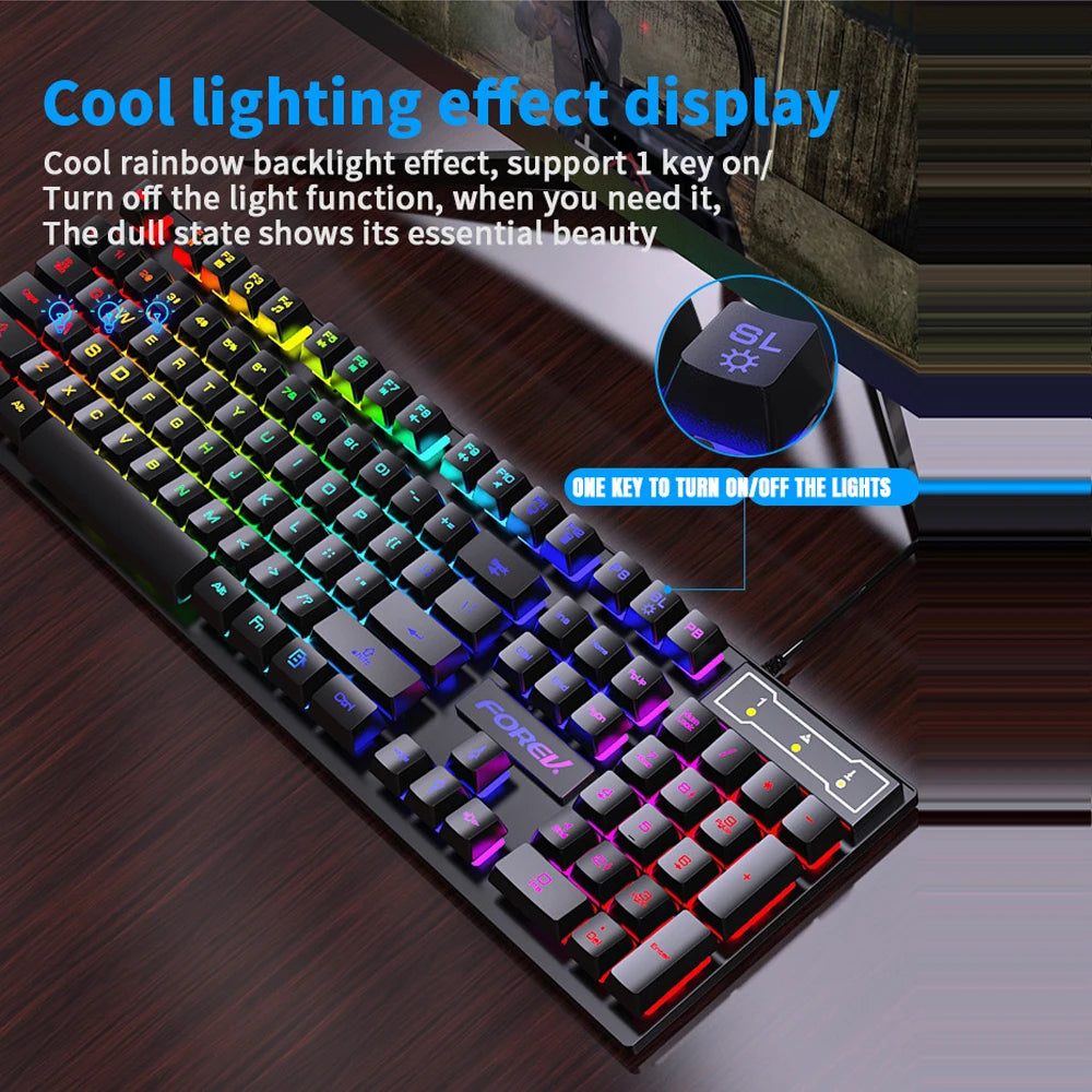 104 Keys Mechanical feel Keyboard Wired Gaming Keyboard for Laptop Desktop Ergonomics RGB Backlit LED Keycaps PC Accessories