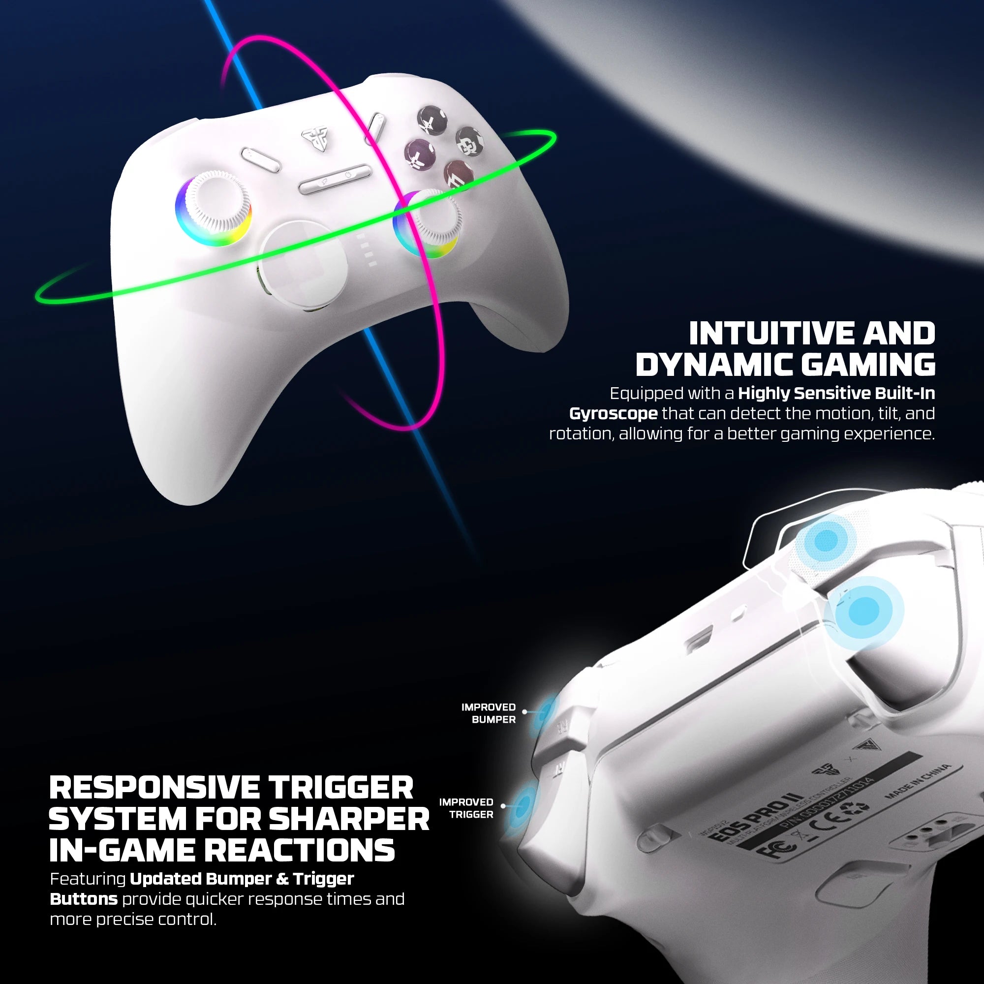 FANTECH EOS PRO II Wireless Gamepad Hall Effect Joysticks Triggers RGB Light Gaming Controller With New Upgrade 1000hz