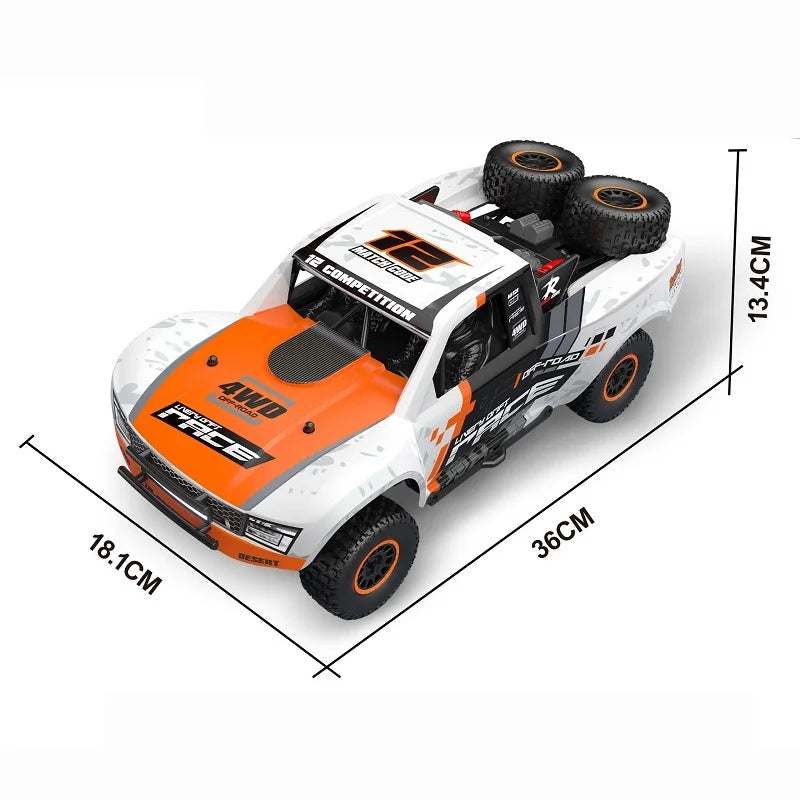 Hb-Rd1201-1204 1:12 Scale 4WD High-Speed Remote Control Car with LED Light 2.4GHz Frequency 45km/h RC Short Truck Toy Model