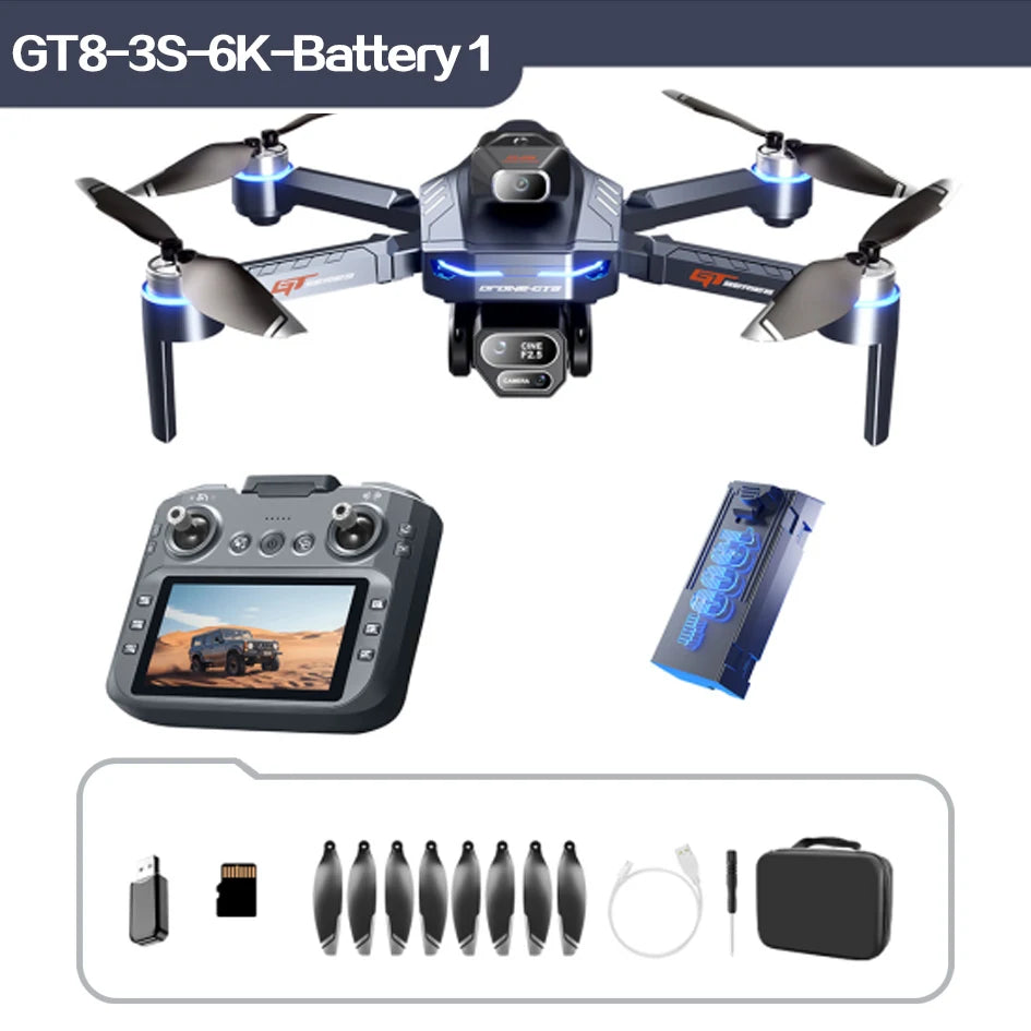 Original GT8 drone 8K HD dual camera aerial photography obstacle avoidance with large screen brushless four-axis aircraft dron