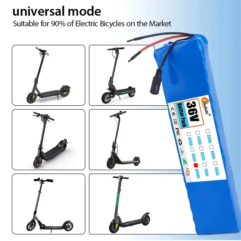 10S3P Electric Scooter Battery 36V 100Ah 18650 Lithium-ion Battery 350W 500W,+42V Charger