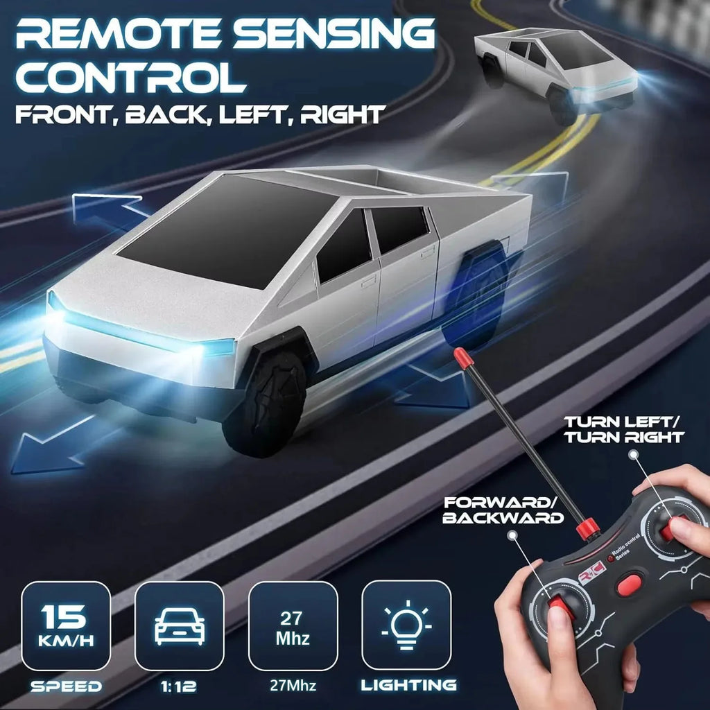 1:24 RC Cybertruck Pickup 4WD Off-Road Remote Control Car, 27Mhz High-Speed Dual Motor Truck with LED Lights,Gift for Boys Kids