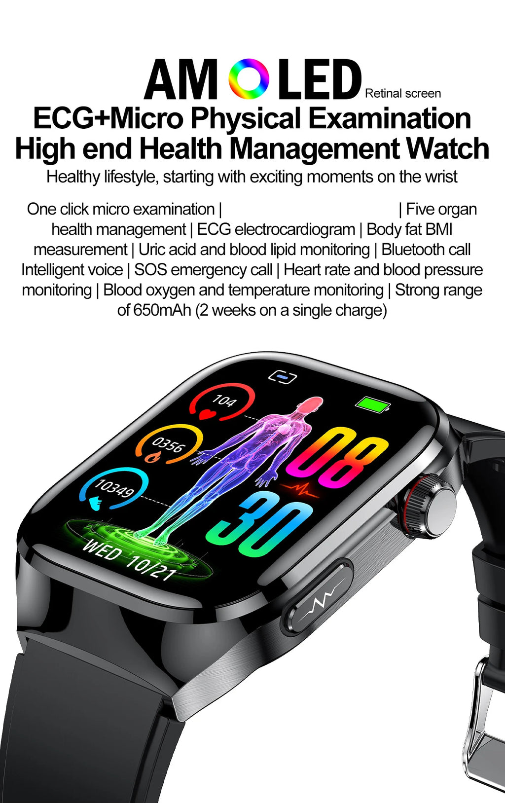 2026 New Smart Watch 2.04-inch AMOLED Screen Bluetooth Call IP68 Waterproof 650mA Sports Smartwatches Men Android Military-Grade