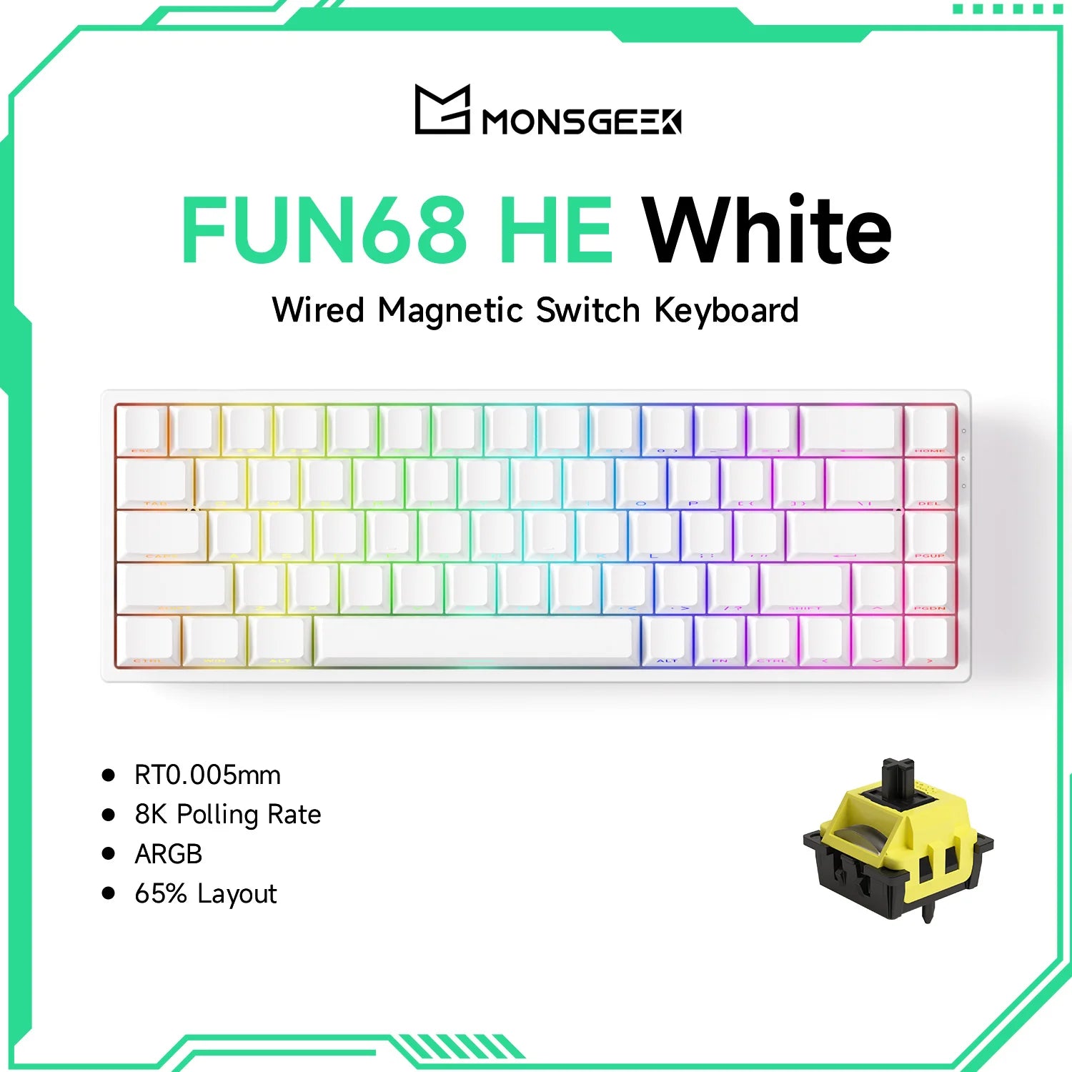 Akko MonsGeek FUN68 HE Magnetic Keyboard 65% Rapid Trigger 0.005mm 8K ARGB Mechanical Gaming Custom Keyboard for Pc Gamer Esport
