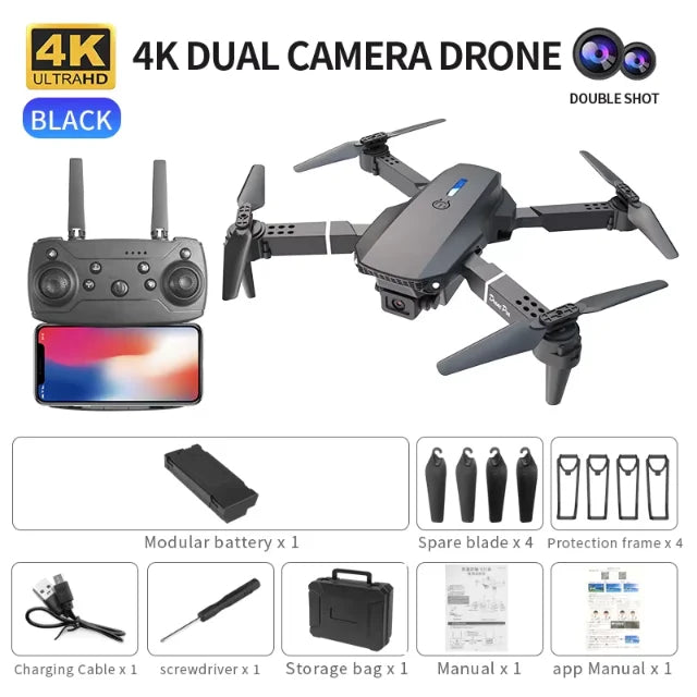 DWI D19 E88 Pro Drone 4K Professional HD RC Airplane Dual Camera Wide Angle Head Remote Quadcopter Toy Helicopter for Adults Kid