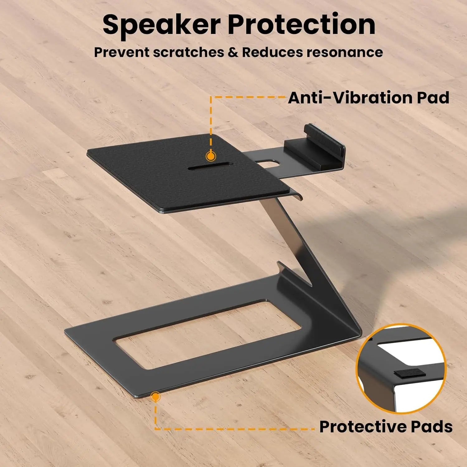 Desktop Speaker Stands 1 piece Carbon Steel Cantilevered Speaker Bracket with Vibration Absorption Pad for Computer Monitors